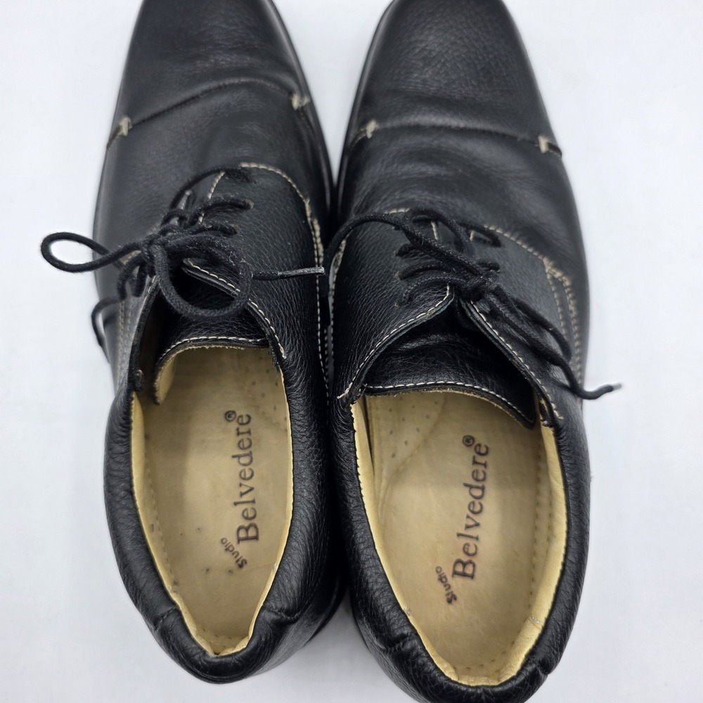 Belvedere Dress Shoes Mens 8.5 D Black Leather Florence Oxford Pebbled Cap Toe - Picture 11 of 12